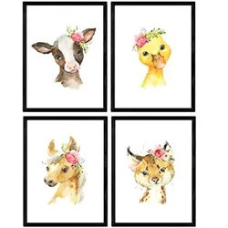 POSTER Set mit 4 Leopard Duck Kuh und Pferd A3 Rahmenlos