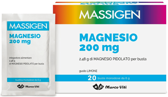 Massigen Magnesio Pidolato Integratore Sali Minerali Limone 20 Bustine
