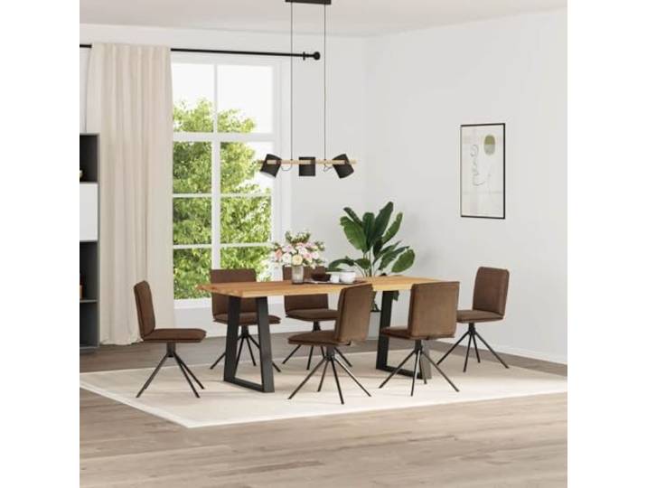 HEFZGDB Esszimmerstühle 6 STK. Braun Wildleder-Optik mit Mikrofaserstoff und Metall-Holz-Gestell für Komfort und Stabilität