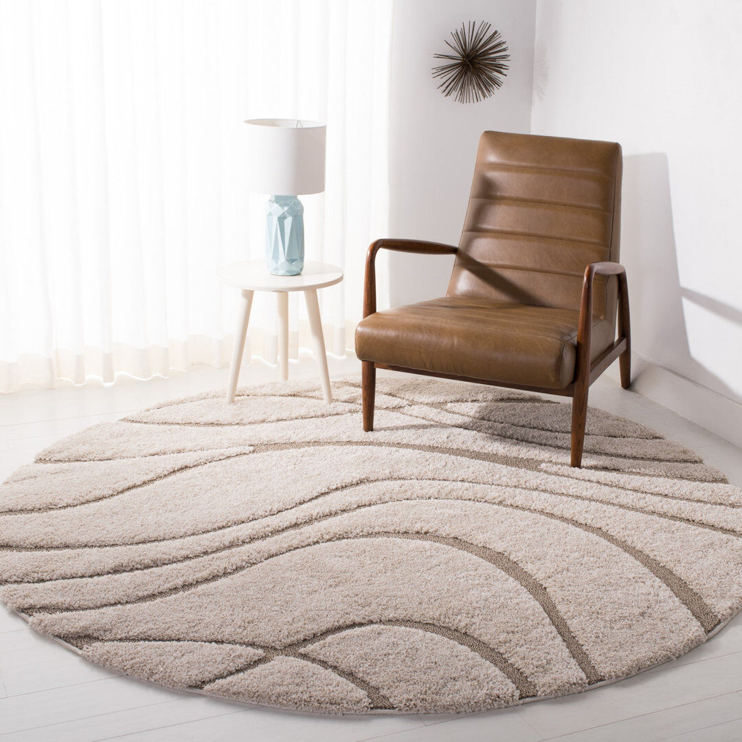 17 Stories Finzer Shag Beige/Cream Round 152 cm