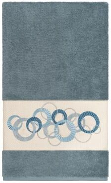 Authentic Hotel and Spa Turkish Cotton Circles Embroidered Teal Blue Bath Towel