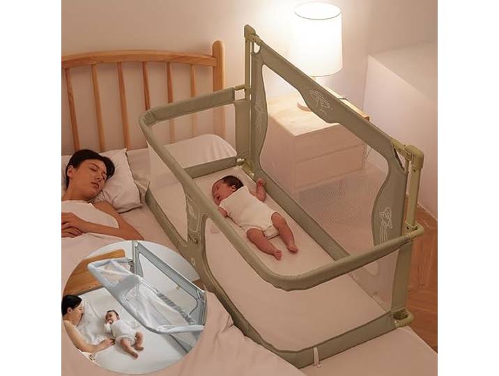 3 in 1 Beistellbett Baby, 120x50cm, Babywiege, Kinderbett Babybett Kinderreisebett Stubenwagen Baby beistellbett Baby boxspringbett,mit Moskitonetz,der auf das Bett gestellt Werden kann ( Color : Ligh