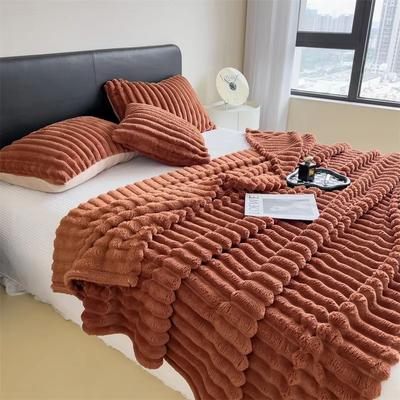 Inspired Finds Multifunctional Thick Striped Blanket For Bed Cover Nap And Pet Use brown 27.56x39.37in