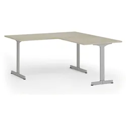 Bürotisch PRIMO BETA L, 160x180 cm, graues Metallgestell, Eiche natur