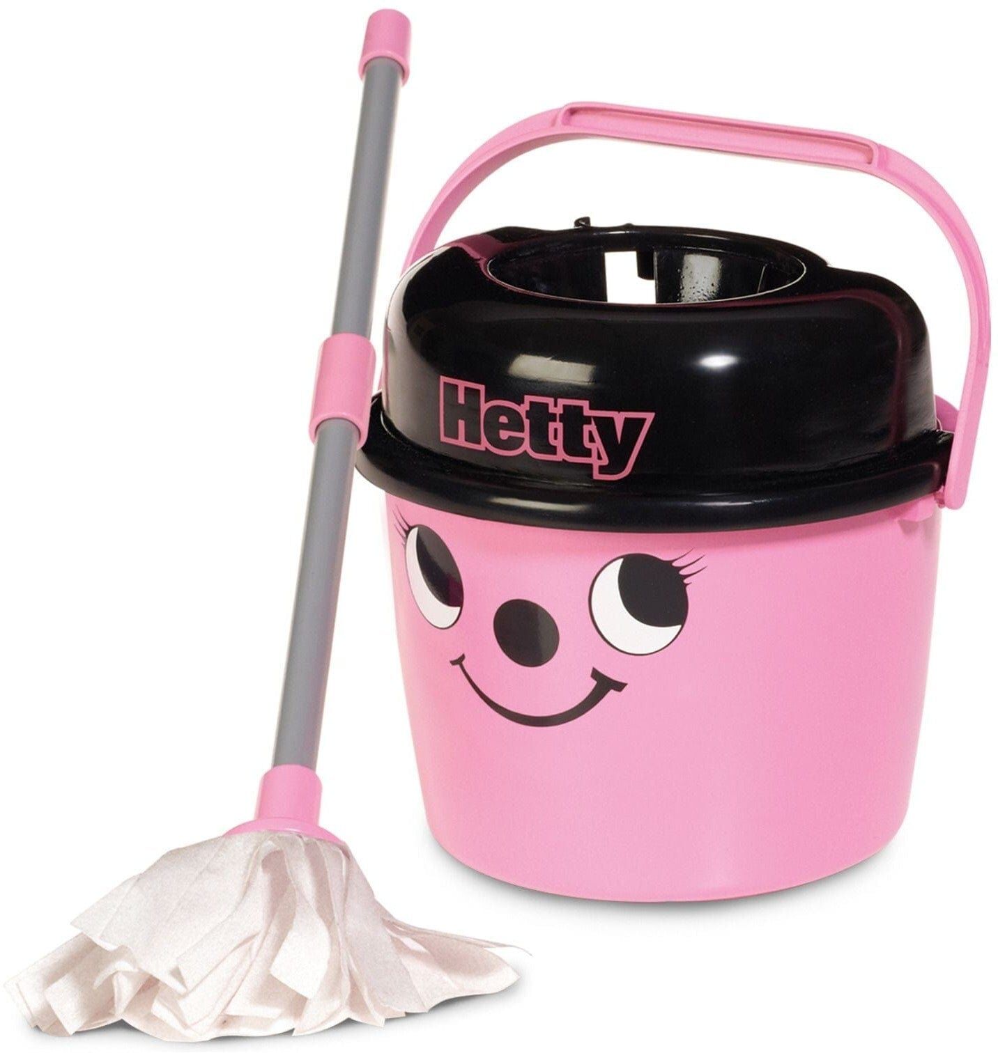 Casdon Hetty Mop ; Bucket Role-Play Cleaning Set for Preschool Children - Pink and Black - Child-Sized
