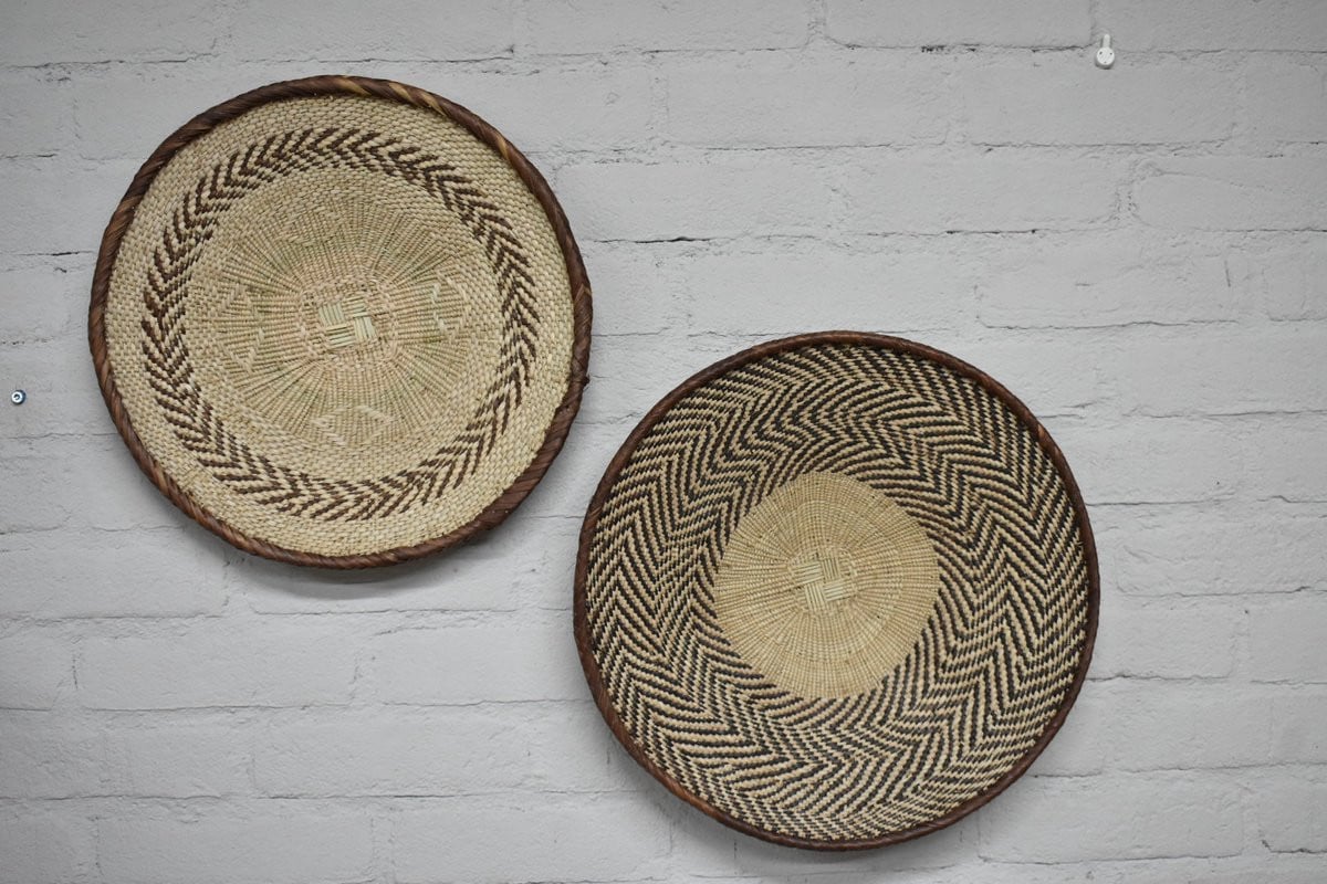 Binga Baskets Set Tonga Basket - Handgemaakte Boho Ibiza stijl wanddecoratie - Muurdecoratie Zimbabwe - Ø 35 / 33 cm
