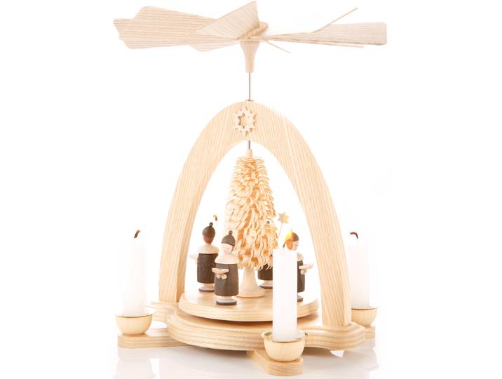 Weihnachtspyramide ALBIN PREISSLER mit Kurrende, Handwerkskunst aus dem Erzgebirge , beige (natur), H:20cm, Massivholz, Weihnachtspyramiden, Weihnachtspyramide, Weihnachtsdeko aus Eschenholz