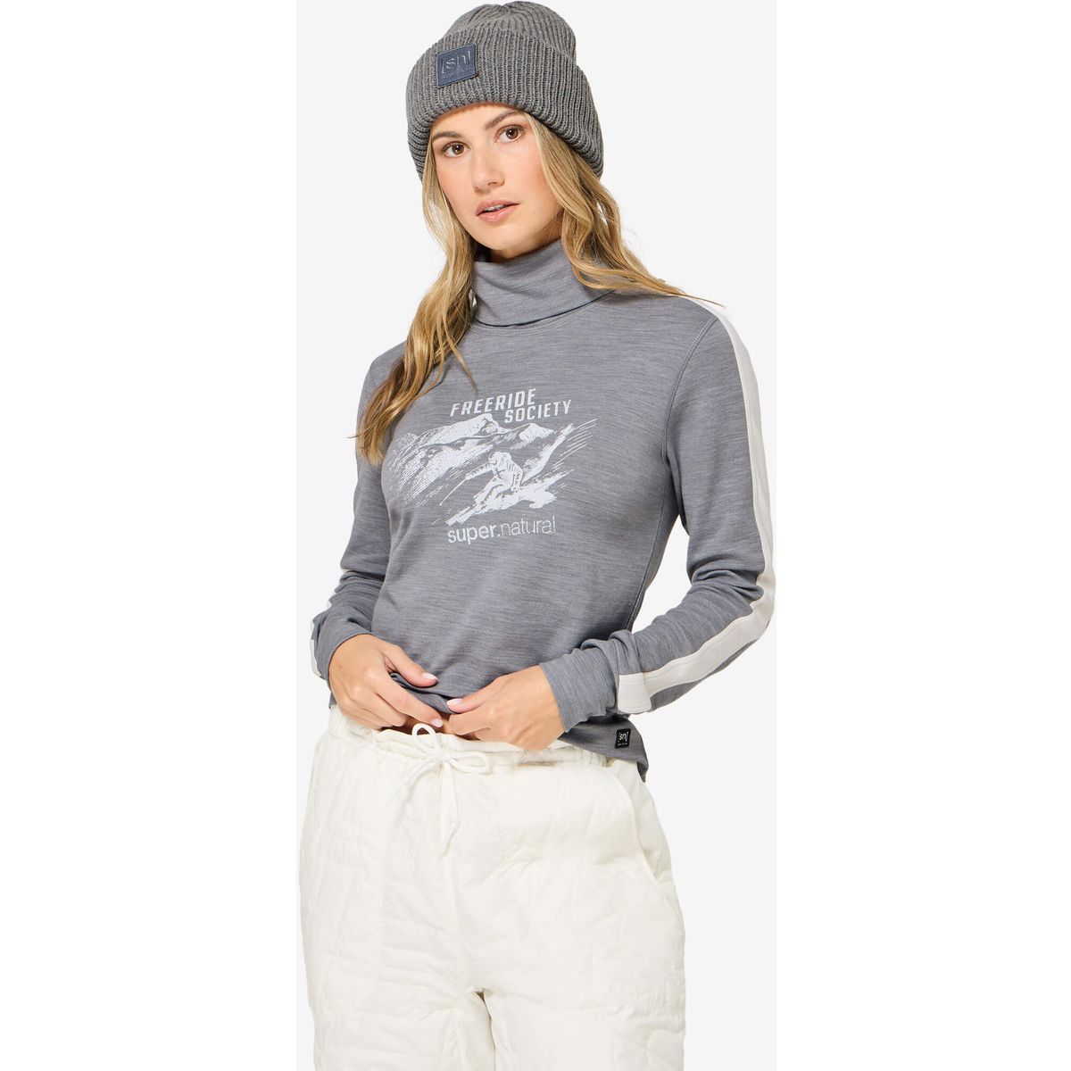 Super.Natural W Freeride Roll Neck cashmere grey melange/f. white/f. white (49J) L SNW02775049JL
