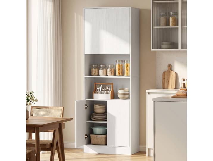 HOMCOM Armoire Cuisine Haute 4 Portes Blanc Étagères Réglables