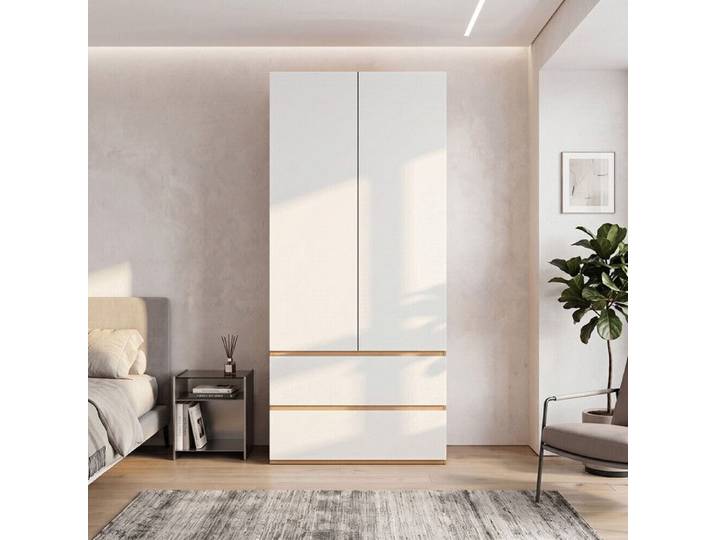 Armoire penderie avec compartiment de rangement supérieur 90x50x200 cm 1 tringle 2 tiroirs et 2 portes armoire haute
