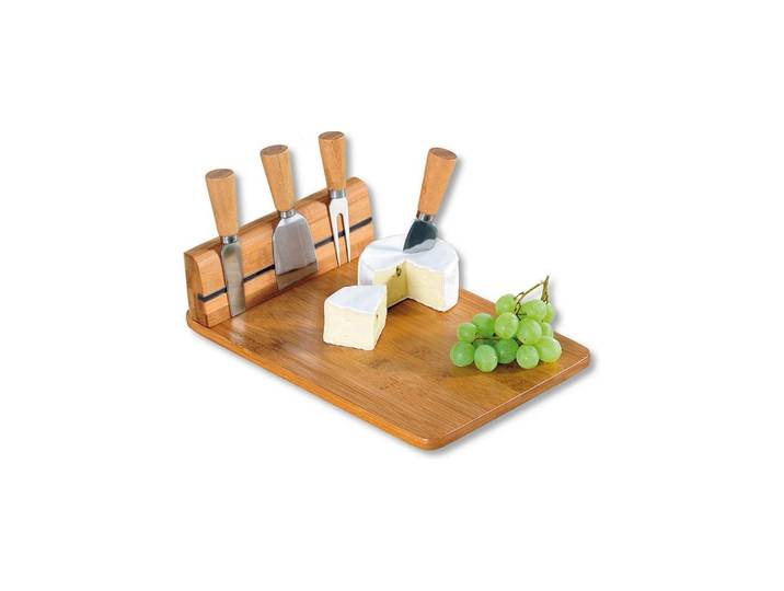 Käsebrett KESPER Käsebrett-Set Bambus mit 4 Messern , silber braun, B:20cm H:0,55cm L:30cm Ø:20cm, Schneidebretter, Käsebrett