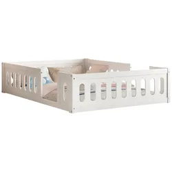 OKWISH Plattformbett 140x200 aus massivem Kiefernholz mit Geländer – Sicherheit und Komfort in Weiß für zimmer