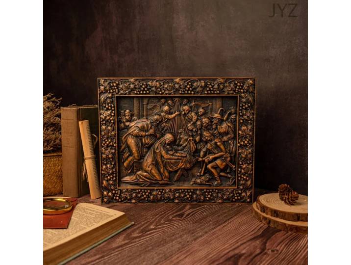 Murale religieuse vintage en bois de haute qualité, scène de la Nativité, naissance de Jésus, décoration murale pour la maison
