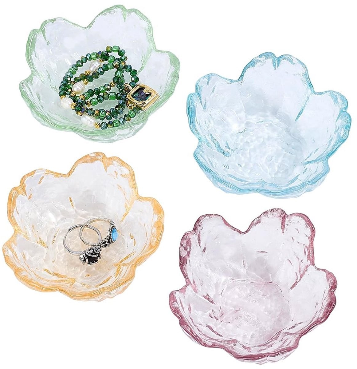 Dailygoods Set van 4 Keramische Sieradendienbladen in Bloemvorm - Ringhouder - Diameter: 8,4 cm