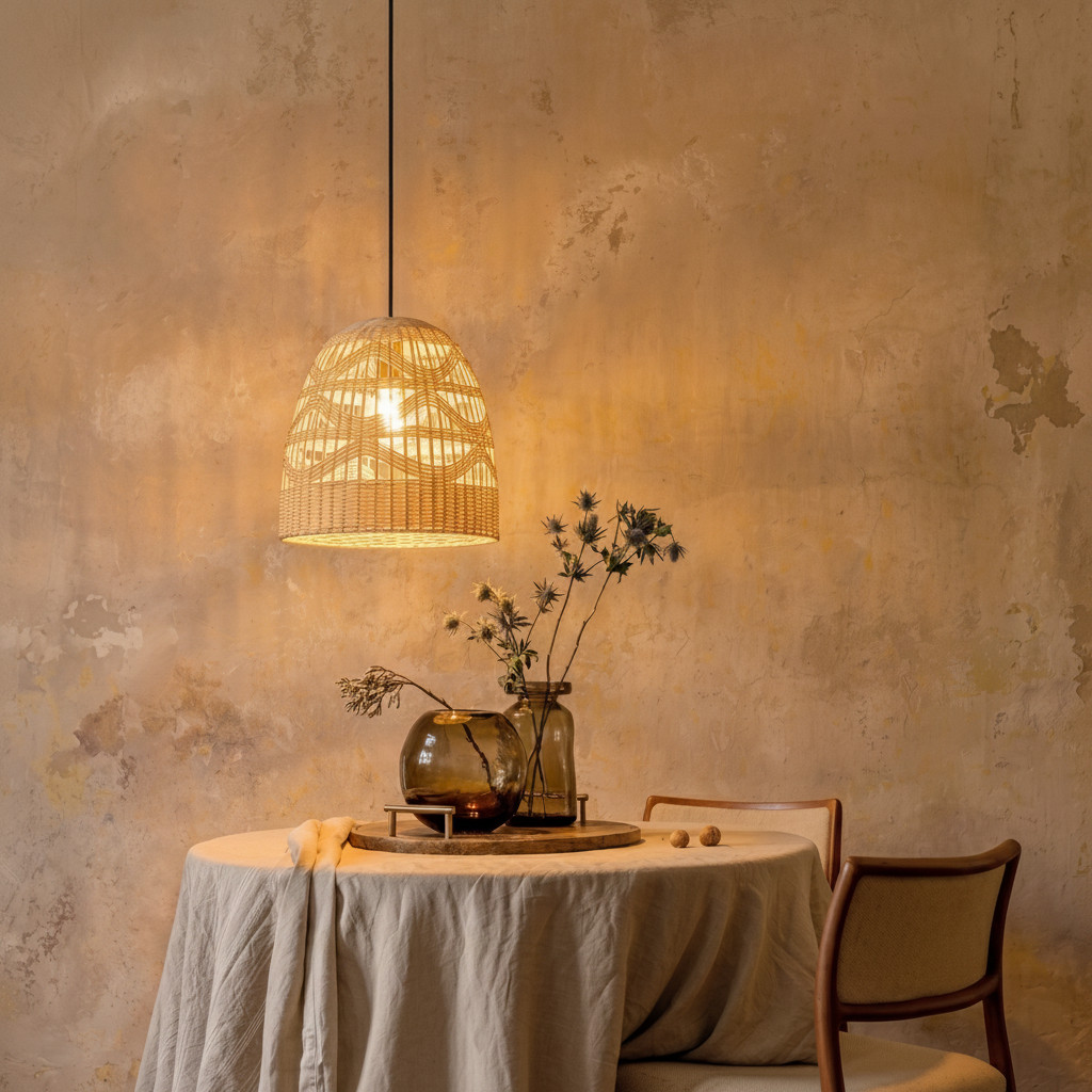 Lyora Hanglamp Marlo van rotan in beige en bruin, Ø 30 cm