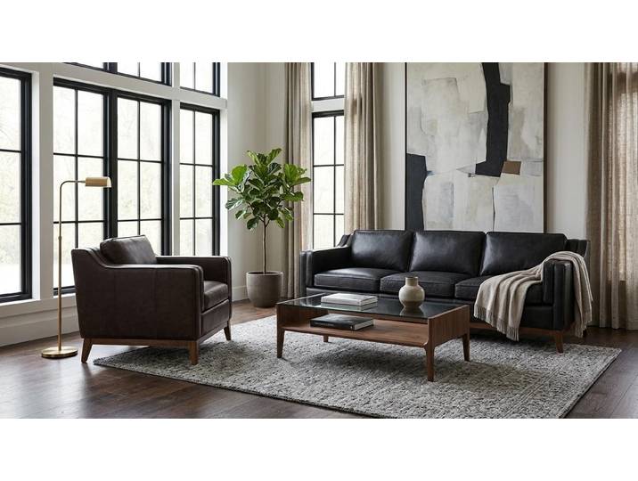 JVmoebel Polstergarnitur Dreisitzer Sofa Sessel Polstermöbel Kunstleder Wohnzimmer Elegant, (2-tlg., 2-tlg)