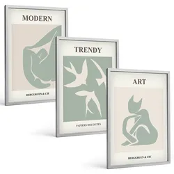 BILDER SET 3er Set - 40x60 cm Silberner Rahmen - Matisse abstrakte Figuren
