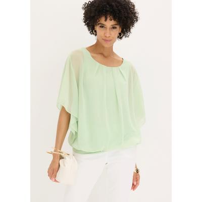 Chiffonbluse BONPRIX "Chiffonbluse mit Untertop", Damen, Gr. 44, grün (softsalbei), Web, Obermaterial: 100% Polyester. Futter: 100% Viskose, oversize, Blusen Chiffonbluse, Oversize-Passform, für festliche Anlässe, mit elastischem Bund
