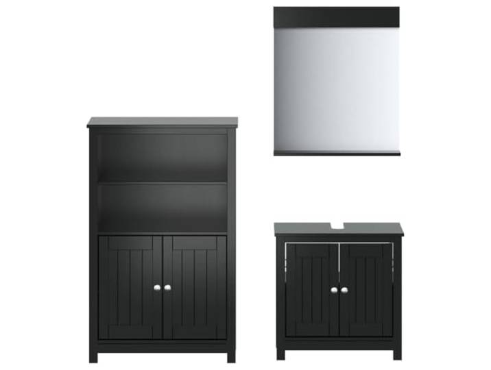 POUFGDR Badezimmermöbel, 3 Stück, Berg, schwarz, massives Kiefernholz WC-Schrank, Wandspiegel für Waschbecken, UV-lackiert, glatte Oberfläche, wasserfest