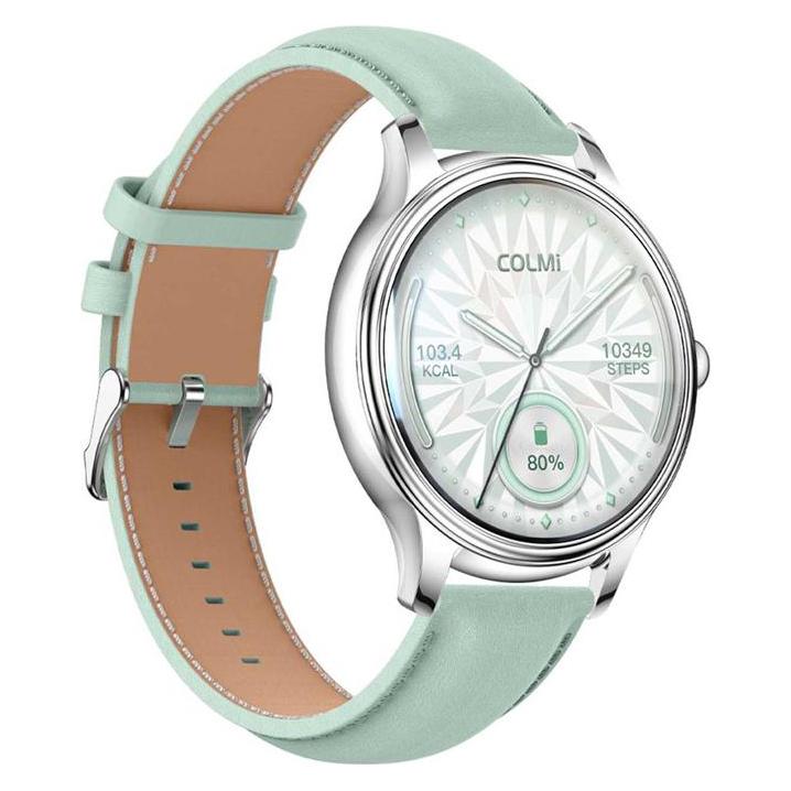 Colmi Smart Watch L28 (Silver-Green + green leather strap) (ohne SIM) (L28 Silver Leather)