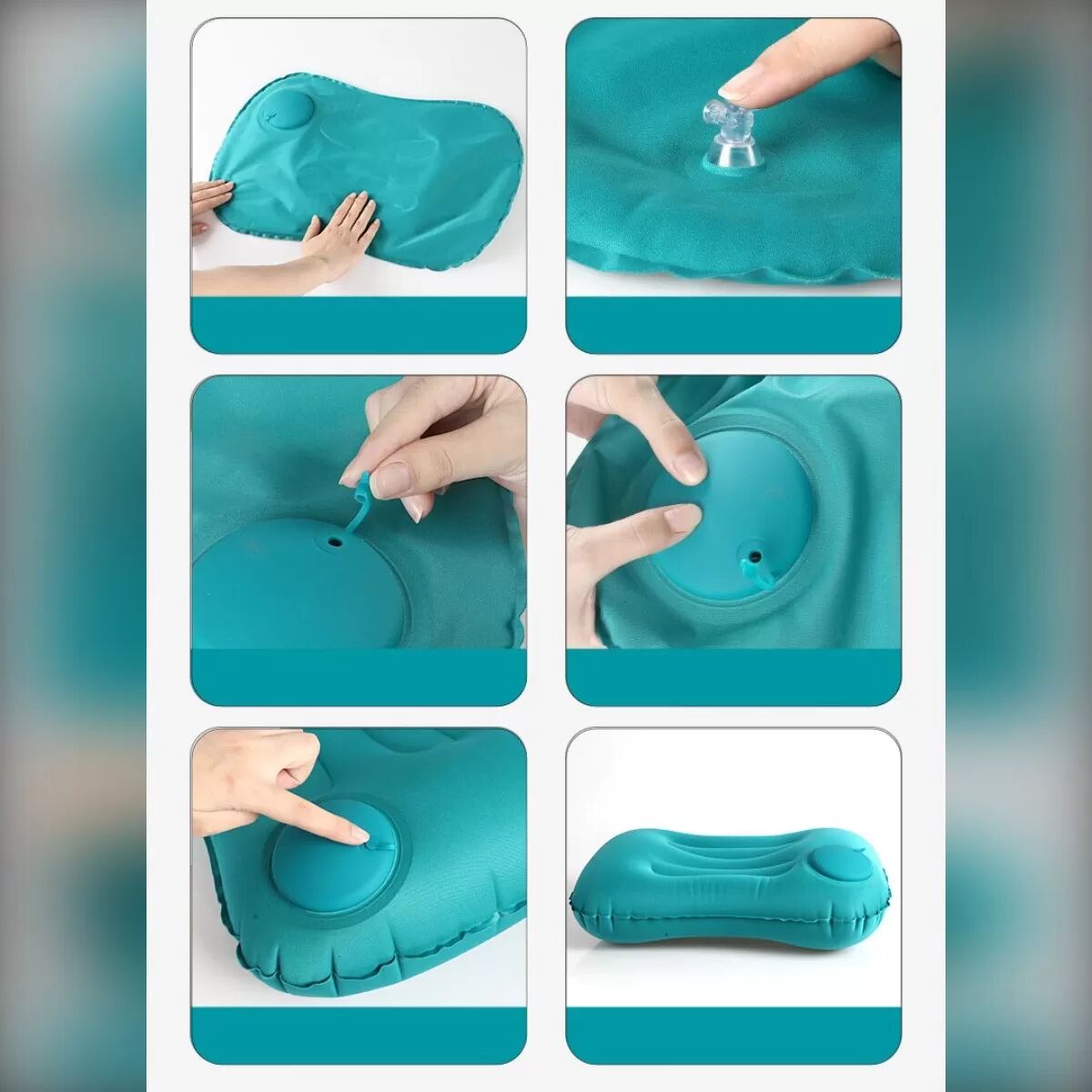 INF Aufblasbares Lendenkissen mit Handdruck — Hüft- und Rückenkissen mit TPU-Ventil, Milk-Silk-Flockoberfläche für Reise, Büro, Blau