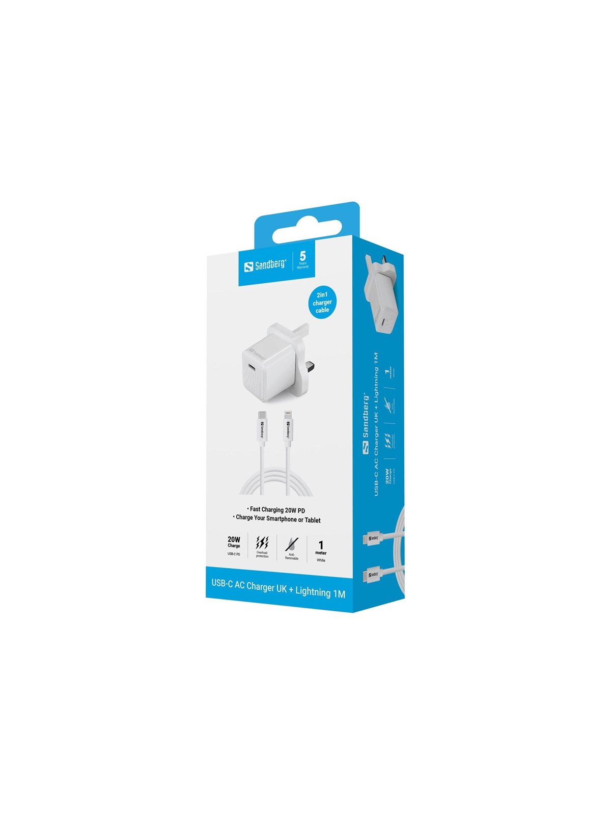 Sandberg USB-C AC 20W Charger UK + Lightning 1M