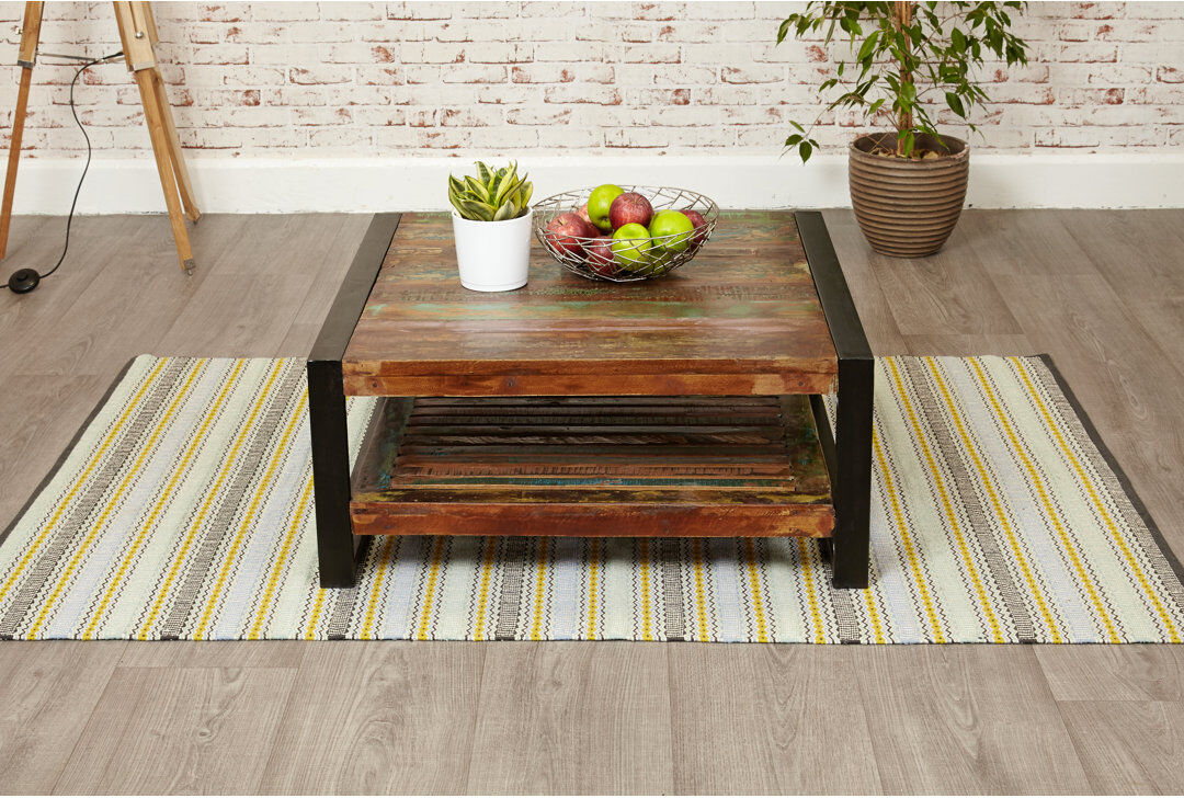 Union Rustic Artem Sled Coffee Table with Storage Green;Brown 35.5cm H X 80cm W X 80cm D