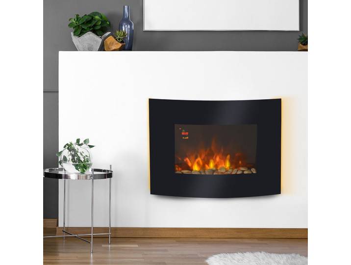 Homcom Elektrokamin Kaminofen Kamin Wandkamin mit Fernbedienung 2 Maße LED Licht, Schwarz, Metall, 11.4x52x65 cm, Elektrogeräte, Heizgeräte, Elektrokamine