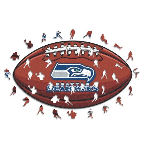 Iconic Puzzles Seattle Seahawks Logo Houten Puzzel voor Volwassenen, Meerkleurig