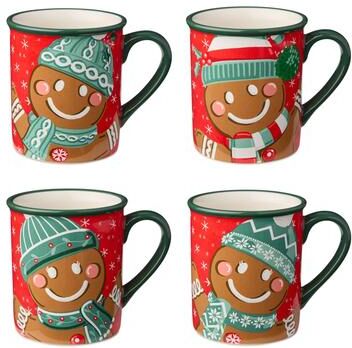 Certified International Christmas Whimsy Gingerbread Set of 4 Mugs 18 oz. Assorted Designs