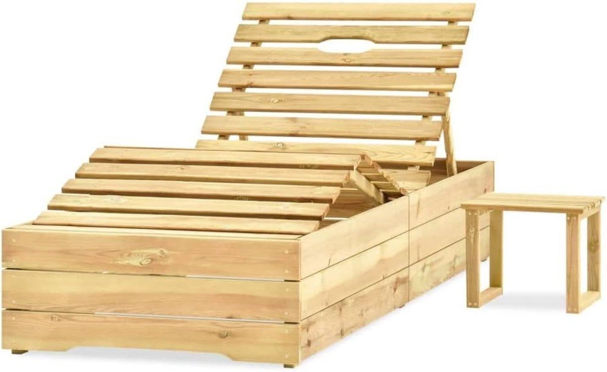 Houten Ligstoel Antraciet met Geïntegreerde Tafel en Verstelbare Rugleuning