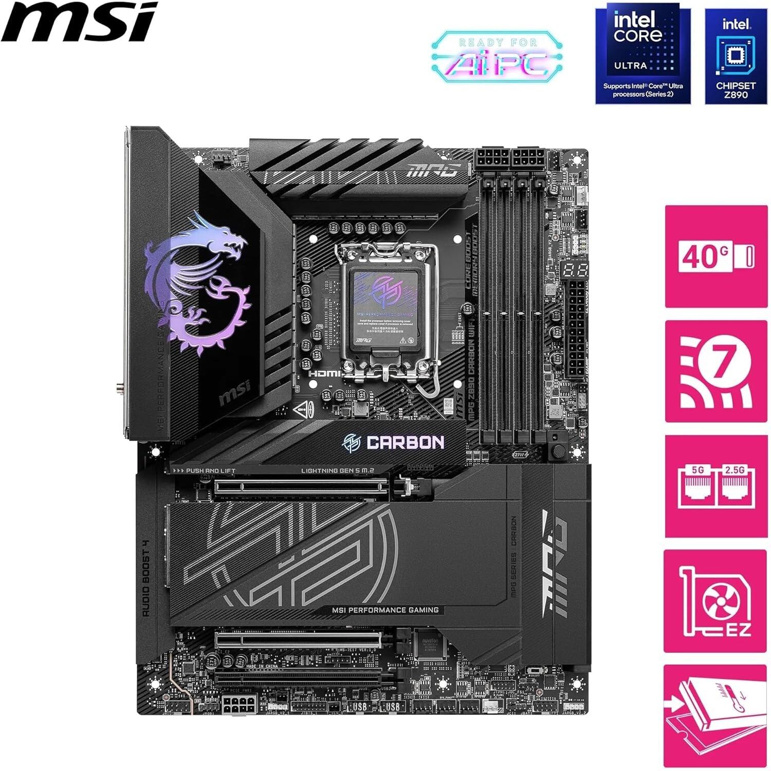 MSI MPG Z890 CARBON WIFI ATX Motherboard – Intel Core Ultra (Series 2) Support