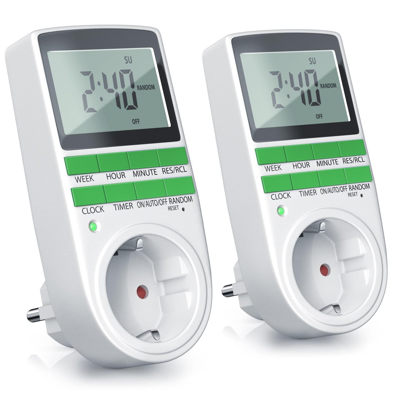 BEARWARE 2x Zeitschaltuhr, digital, programmierbar, LCD Display, Steckdosen Timer, max. 3680W