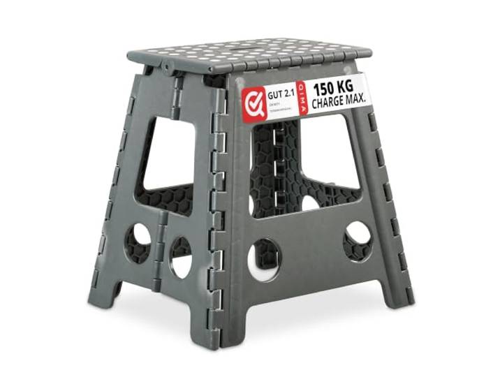 Relaxdays Tabouret Pliable XL\, transportable\, Salle de Bain\, Camping\, 39x39x32 cm\, Jusqu’à 150 kg\, Plastique\, Gris Clair