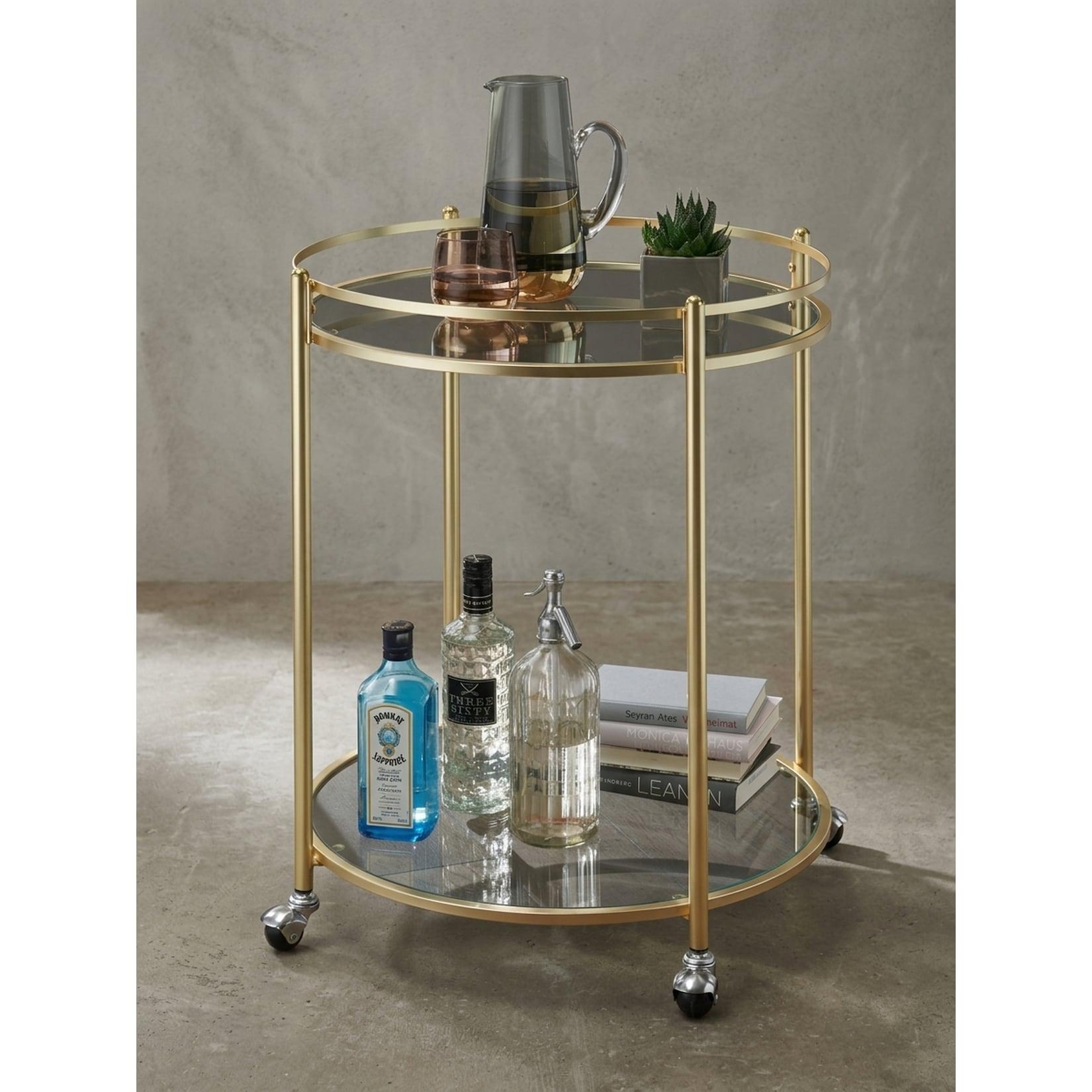 Servierwagen – Gold, Ø 57 cm, Glasplatten, auf Rollen, 75 cm hoch