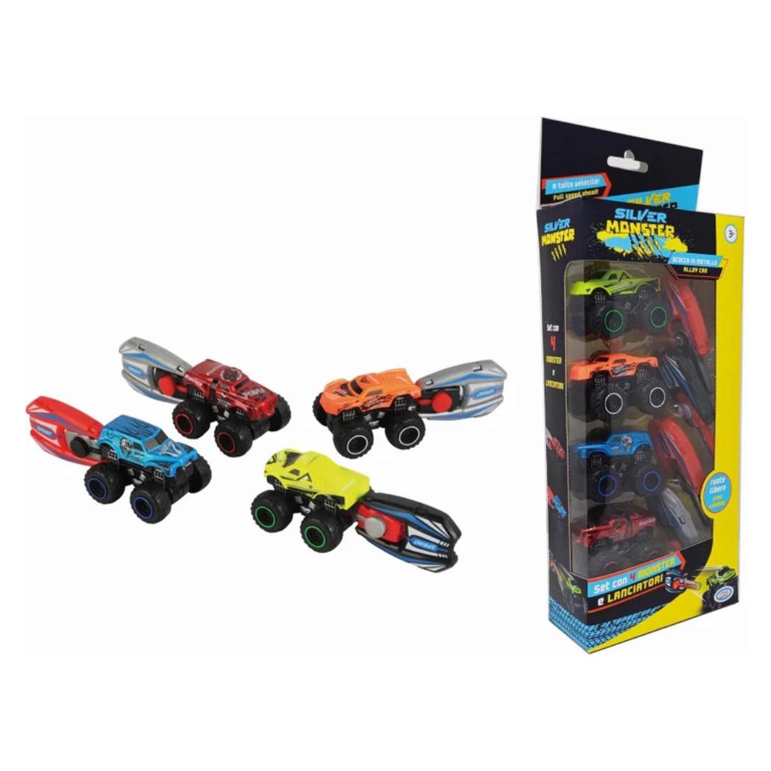 ODS Silver Monster - Multipack with 4 Cars and Launcher Free-wheeling monster with launcher, METAL BODY (60439232)