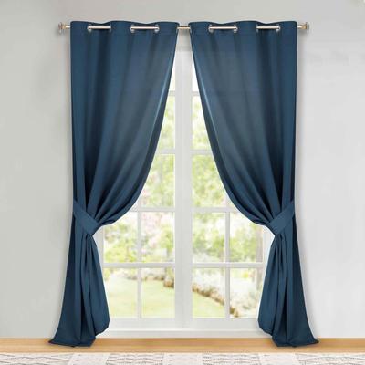 Superior Solid Room Darkening Curtains Set of 2 with Grommets & Tie Backs – Light Filtering Window Panels