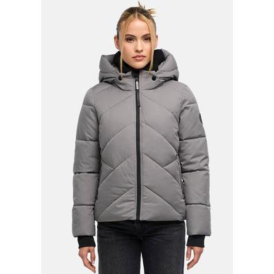 Winterjacke MARIKOO "Shinamii", Damen, Gr. S, grau, Obermaterial: 100% Polyester, Jacken Winterjacke, Kurze Steppjacke mit Kapuze und diagonalem Steppmuster