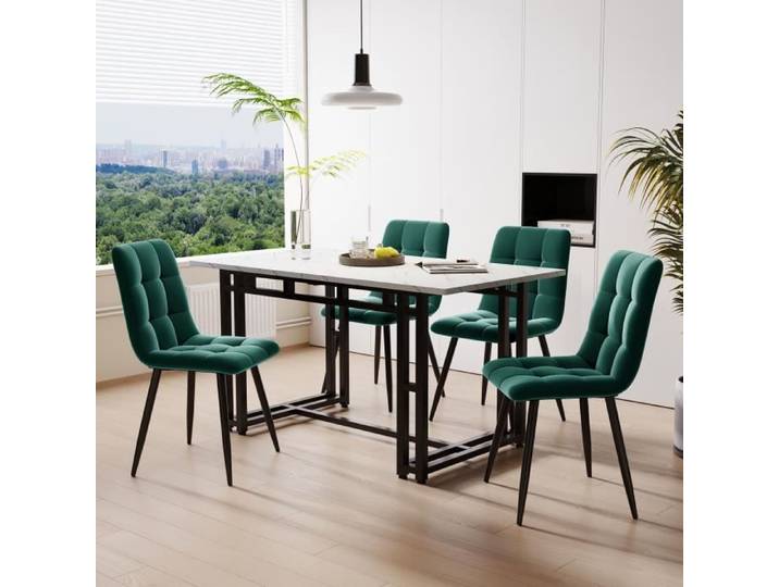 MODERNLUXE Ensemble table et 4 chaises - table noire 120x70cm - structure en métal - chaise en velours vert