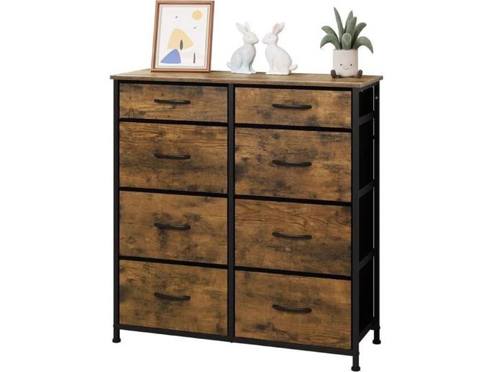 Commode WOLTU - Armoire en MDF - 8 Tiroirs en Tissu - Cadre métal - Marron Rustique W0ITT0094