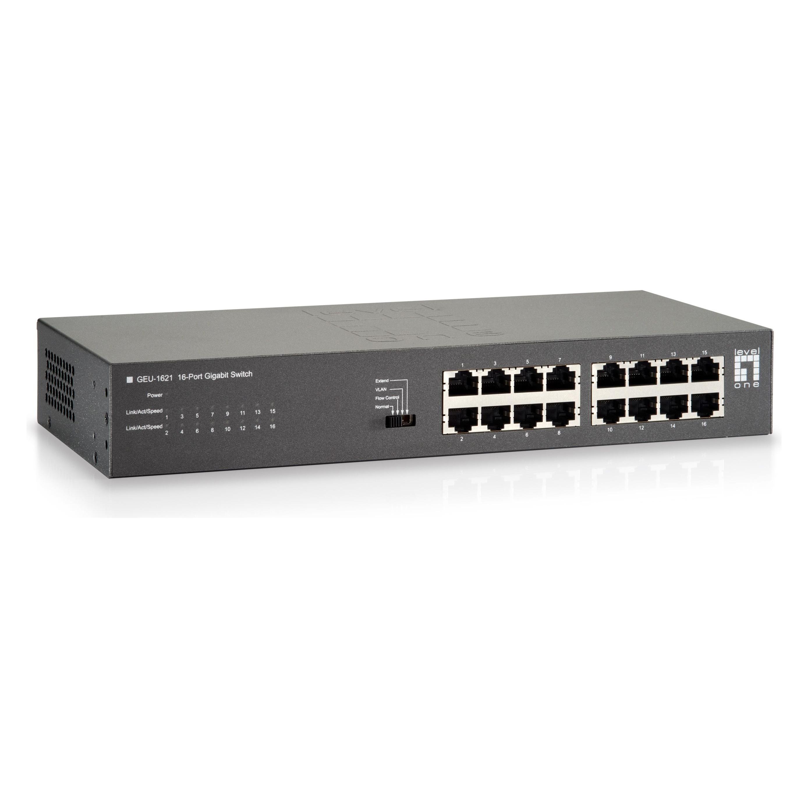 LevelOne Switch 16x GE GEU-1621 100Mbps 19" (16 Ports) (GEU-1621)