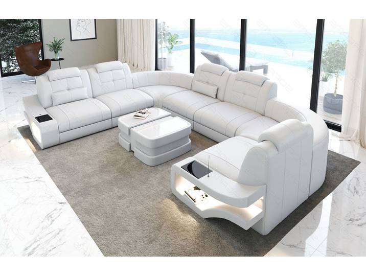Sofa Dreams Wohnlandschaft Leder Couch Sofa Elena U Form Ledersofa, U-Form Ledersofa mit LED-Beleuchtung