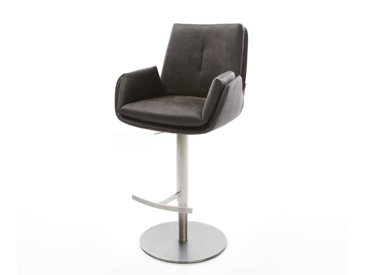 Barstuhl Clea-Flex Mikrofaser Anthrazit Vintage Drehfuß höhenverstellbar Edelstahl Silberfarben, Barstühle