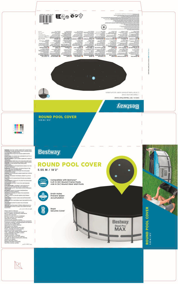 Bestway Abdeckplane PVC Flowclear schwarz Ø 555 cm