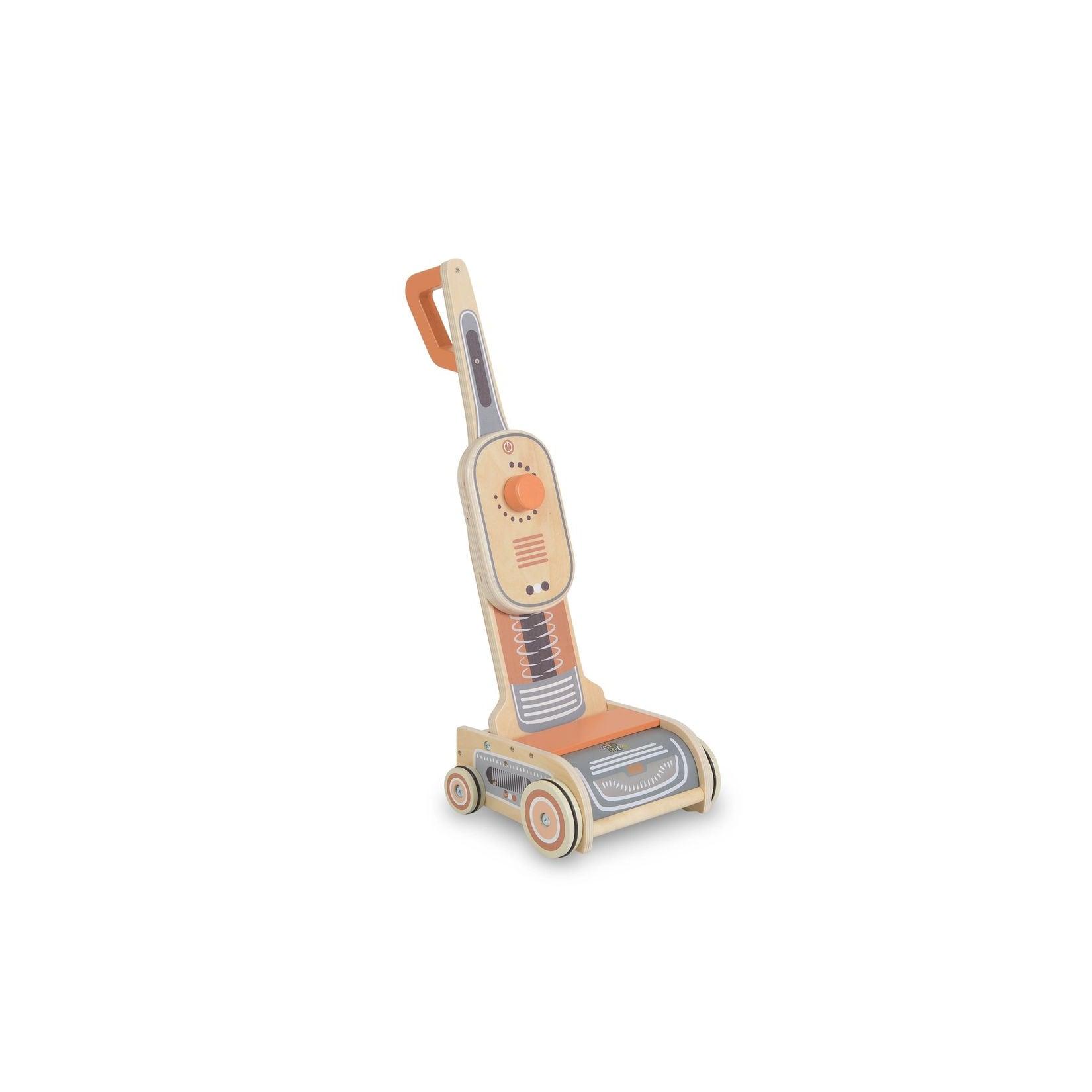 Moni Kinder-Spielzeug Staubsauger W10D888 Holz, Spiel-Schmutz, Räder, ab 3 Jahre orange