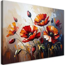 LEINWANDBILD Rote Mohnblumen auf beigem Hintergrund Farbeffekt 120x80cm