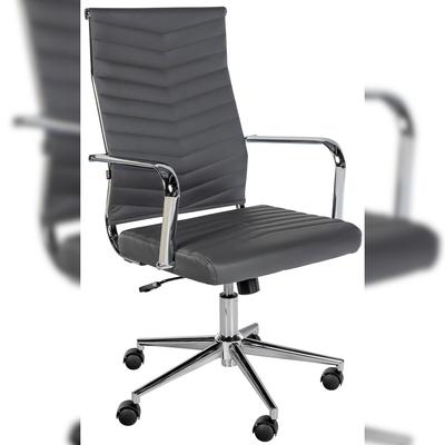 Décoshop26 - Ergonomischer Design-Bürostuhl mit integrierter Neigefunktion und Armlehnen in grauem Kunstleder und Chrommetall 10_0006956 10_0006956
