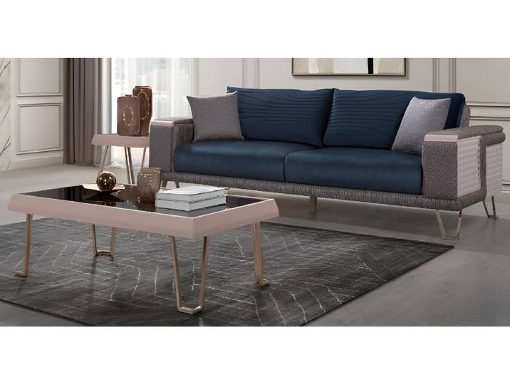 JVmoebel Sofa Modernes Sofa-Set Holzrahmen Modernes Interieur Blaue Glatte Ecken, 3 Teile