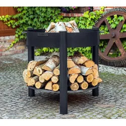 CookKing Stahl Feuerschale Montana Ø 80 hoch | Inkl. Holzlager | Schwarz | Ø 80x88 cm - Schwarz