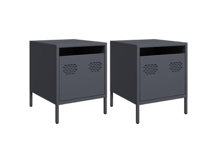 Fisinber Nachttisch 2er Set Metall Beistelltisch Anthrazit 35x39x43,5 cm Kompakter Schrank aus kaltgewalztem Stahl mit Schublade für Schlafzimmer und Wohnzimmer. Robust und pflegeleicht.